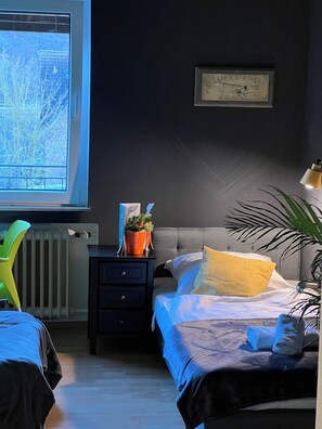 Habitació amb dos llits individuals panoràmica, 1 dormitori, vistes al llac | Escriptori, cortines opaques, planxa i posts de planxar i wifi gratuïta