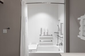 Suite, 1 King Bed, Accessible, Bathtub | Bathroom | Free toiletries, hair dryer, towels, soap