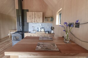 Fridge, oven, stovetop, dishwasher - A luxurious unique and cosy off grid beach line fully kitted cabin (Golspie)