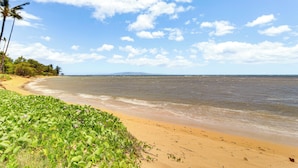 A beach with clear skies, palm trees, and a sandy shore. - Gorgeous Oceanfront Condo with Spectacular Views! (Kihei)