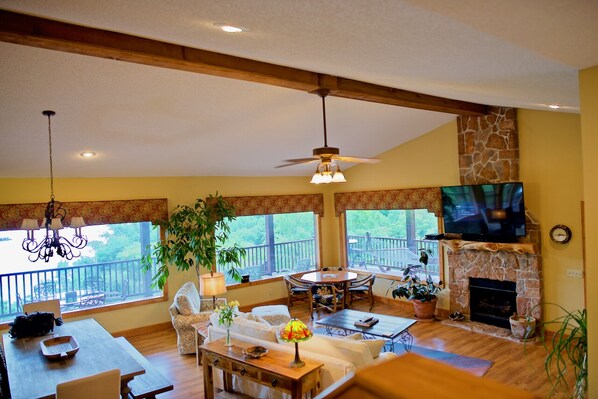 TV, fireplace, video games, DVD player