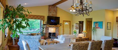 Televisión, chimenea, videojuegos y reproductor de DVD