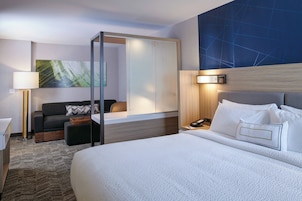 Premium bedding, pillowtop beds, desk, laptop workspace