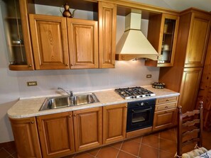 Fridge, oven, cookware/dishes/utensils