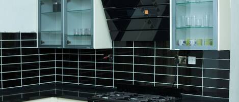 Fridge, microwave, electric kettle