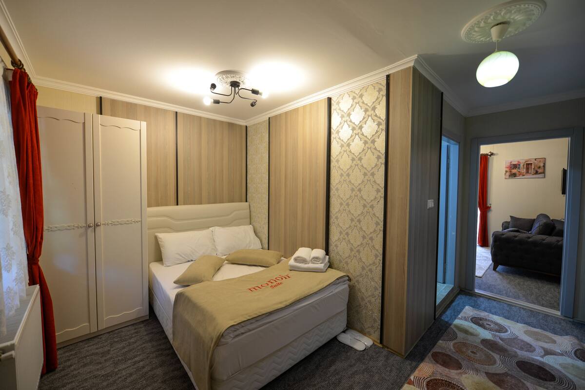 Traditional Apartment, Mountain View | Premium bedding, desk, laptop workspace, blackout curtains