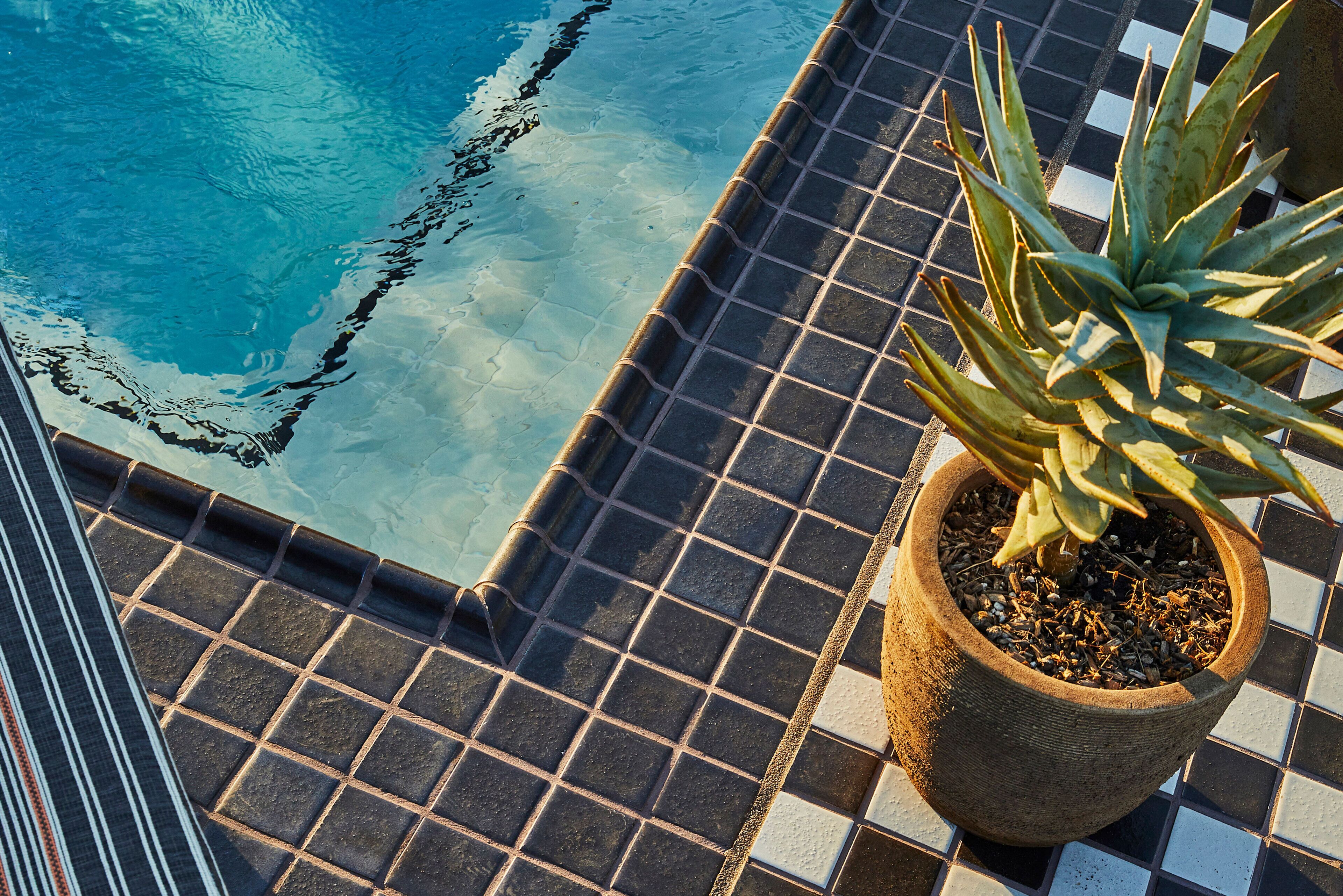 outdoor pool, pool umbrellas, pool loungers