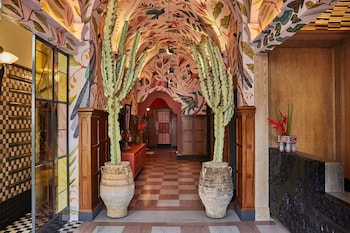 Hotel entrance and lobby at Downtown Los Angeles Proper Hotel, a Member of Design Hotels