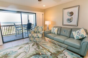 Condo, 1 King Bed (SEA -516 2BR Ocean View Pool Free Tix) | Living room - SEA Haven 516 [2/2.5] Free Activities! & Oceanfront Wifi Pool (St. Augustine)