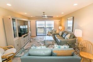 Condo, 1 King Bed (SEA -516 2BR Ocean View Pool Free Tix) | Living room - SEA Haven 516 [2/2.5] Free Activities! & Oceanfront Wifi Pool (St. Augustine)