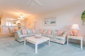 Condo, 1 King Bed (SEA -520 2BR Ocean View Pool Free Tix) | Living room - SEA Haven 520 [2/2.5] Free Activities! & Oceanfront Wifi Pool (St. Augustine)