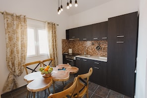Fridge, oven, electric kettle, toaster