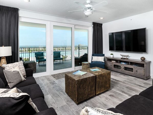 Flat-screen TV, video games