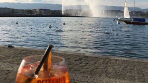 A fountain, a glass with a straw, and a sailboat on a body of water. - Rent studio per week (Eaux-Vives)