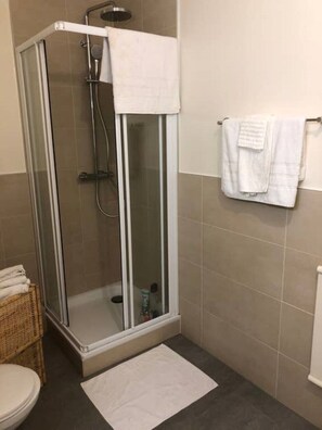 Serviettes fournies, savon, shampooing, papier de toilette