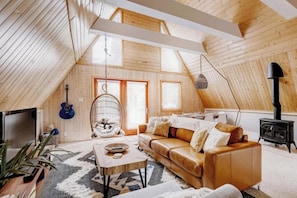 TV, fireplace, offices - The Fox A-Frame | An Intimate Mountain Retreat (Blue River)
