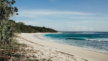 On the beach, white sand