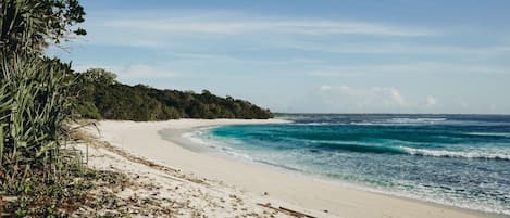 On the beach, white sand