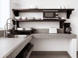Coffee/tea maker, fridge, microwave, cookware/dishes/utensils - Sandy Feet House - Ocean front beautiful house (Puerto Villamil)