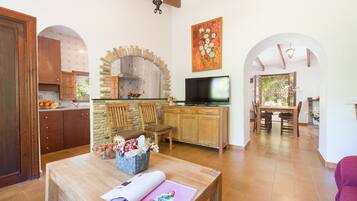 Una televisión, una chimenea