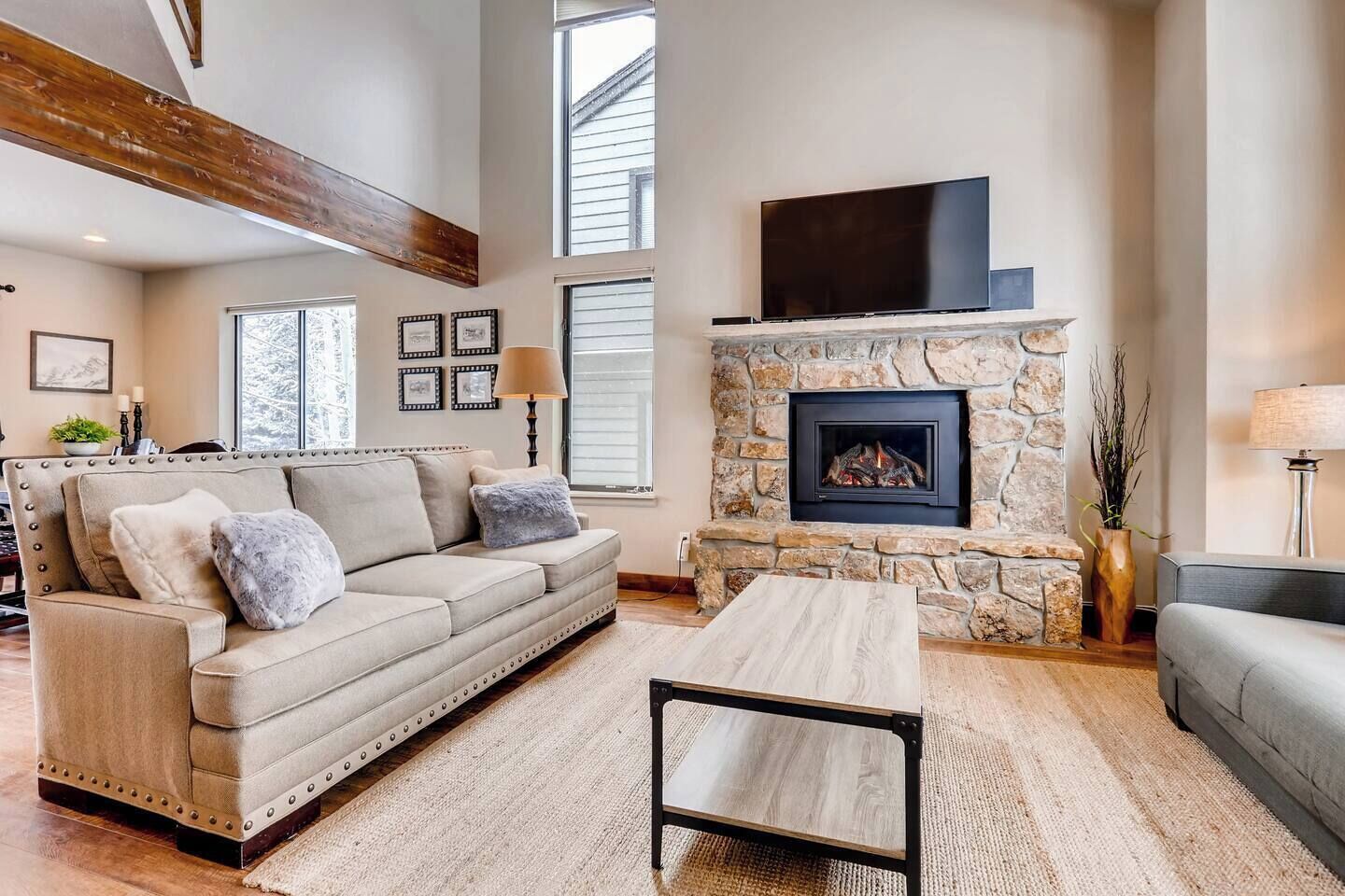 TV, fireplace