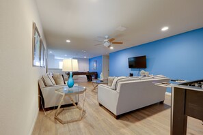 TV, DVD player, table football, ping pong