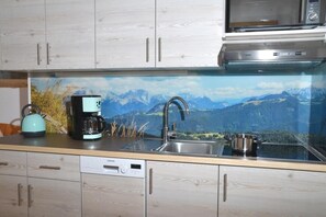 Kühlschrank, Mikrowelle, Herdplatte, Geschirrspüler