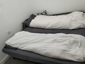 2 slaapkamers, een strijkplank/strijkijzer, internet, beddengoed