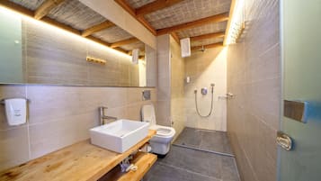 Family Quadruple Room, Balcony, Garden View | Bathroom | Shower, hair dryer, slippers, bidet