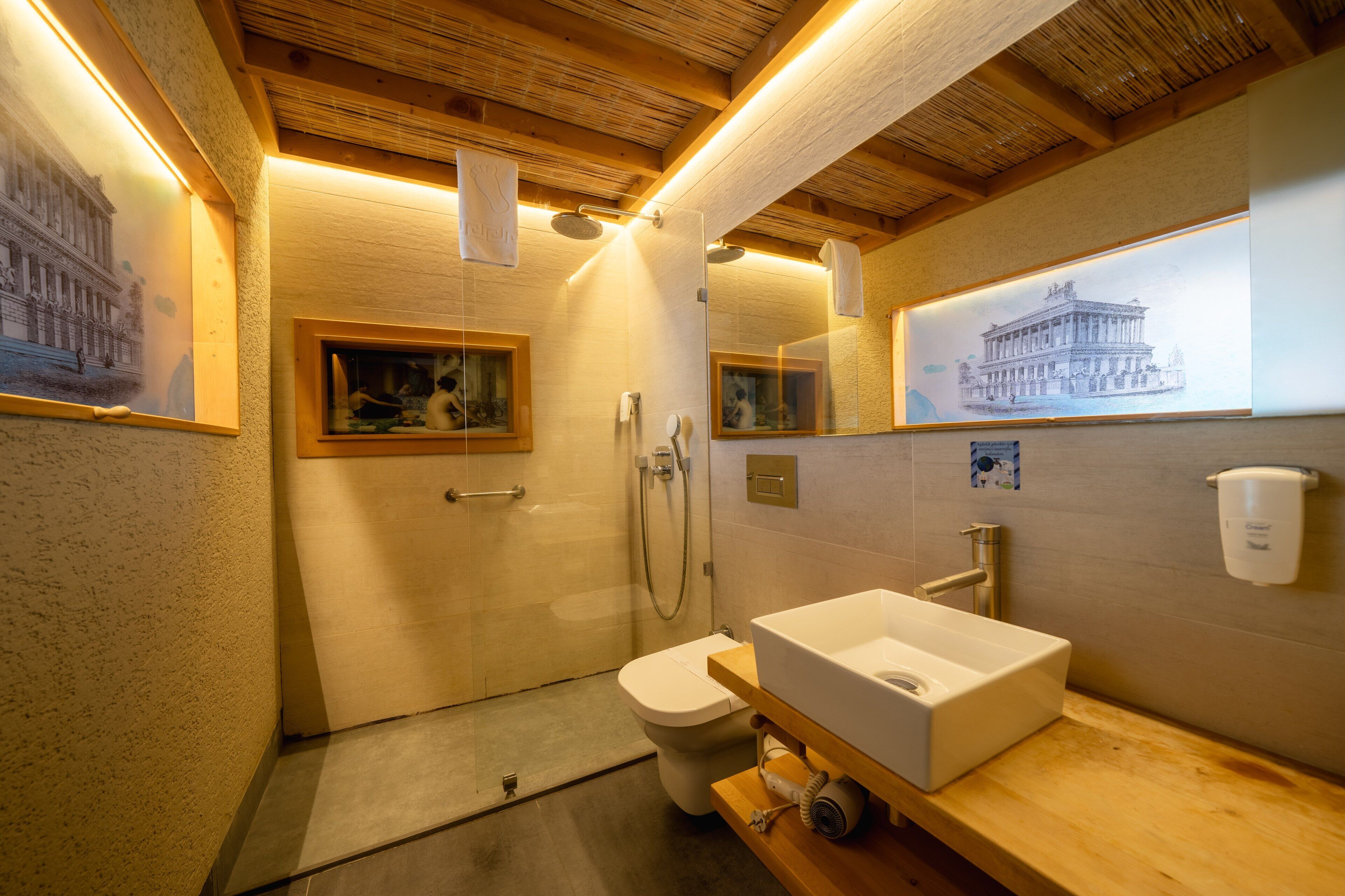 shower, hair dryer, slippers, bidet