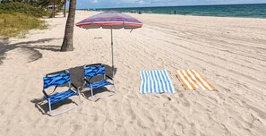 We provide beach chairs, beach towels, an umbrella and a cooler.