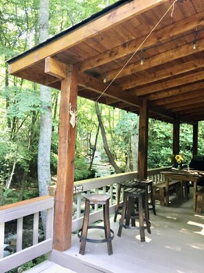 Outdoor dining - Rustic cabin on Huge Creek!Chef kitchen! Fall leaves & beautiful scenery♥️🍁🎄 (Hiawassee)