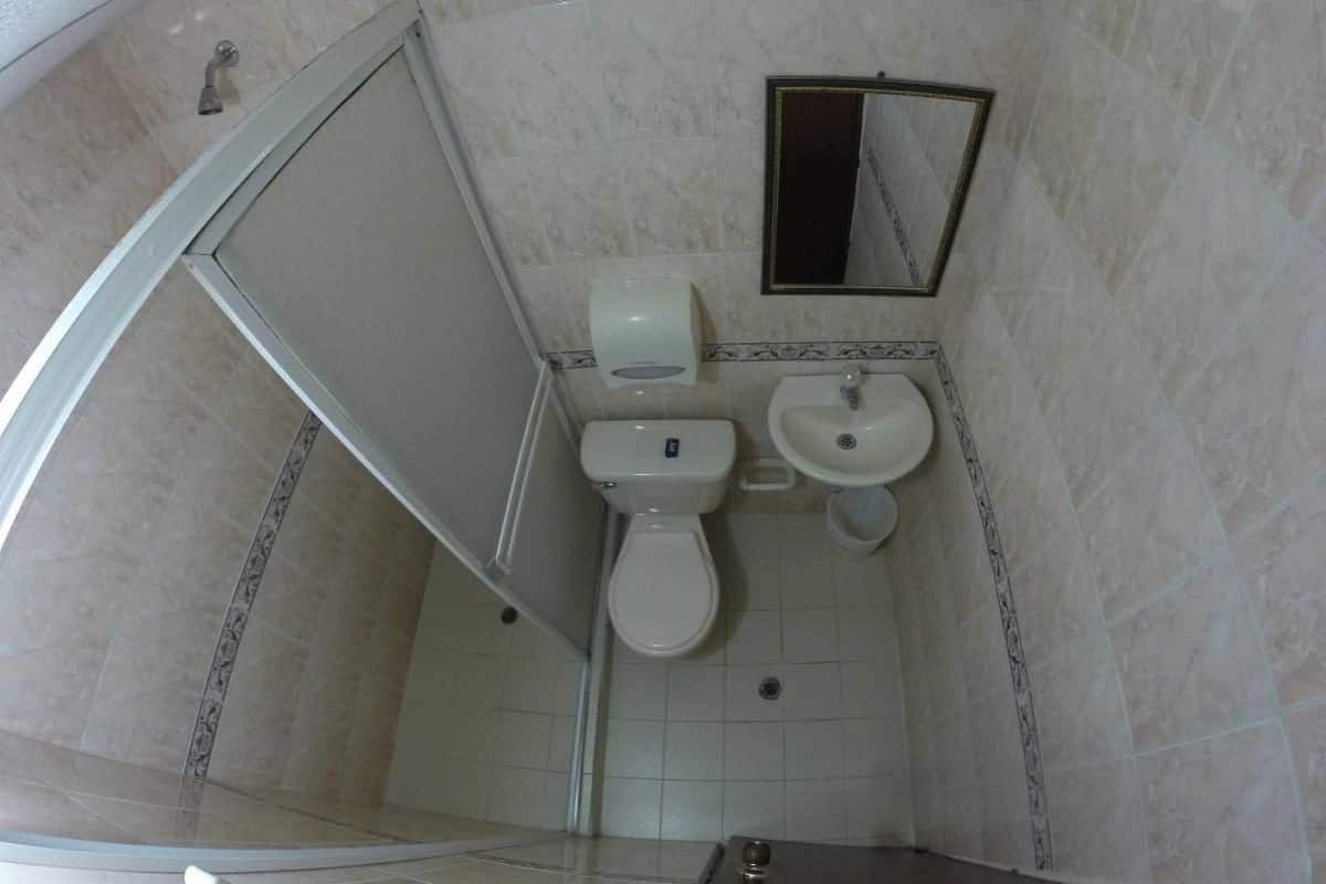 Shower, free toiletries, towels, soap