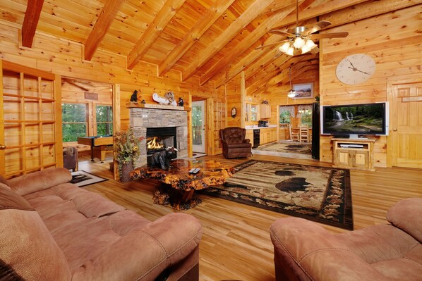 TV, fireplace, video games, table football