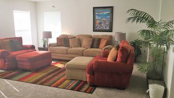 Villa, Multiple Beds, Pool Access, Pool View (Berkeley Pool Home) | Living area | 40-inch TV with cable channels, MP3 dock