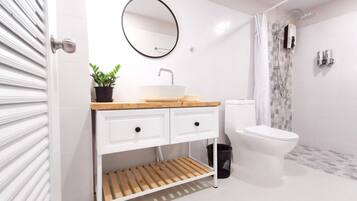 Shower, free toiletries, hair dryer, slippers