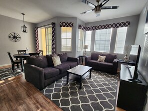 TV, DVD player, table football, books