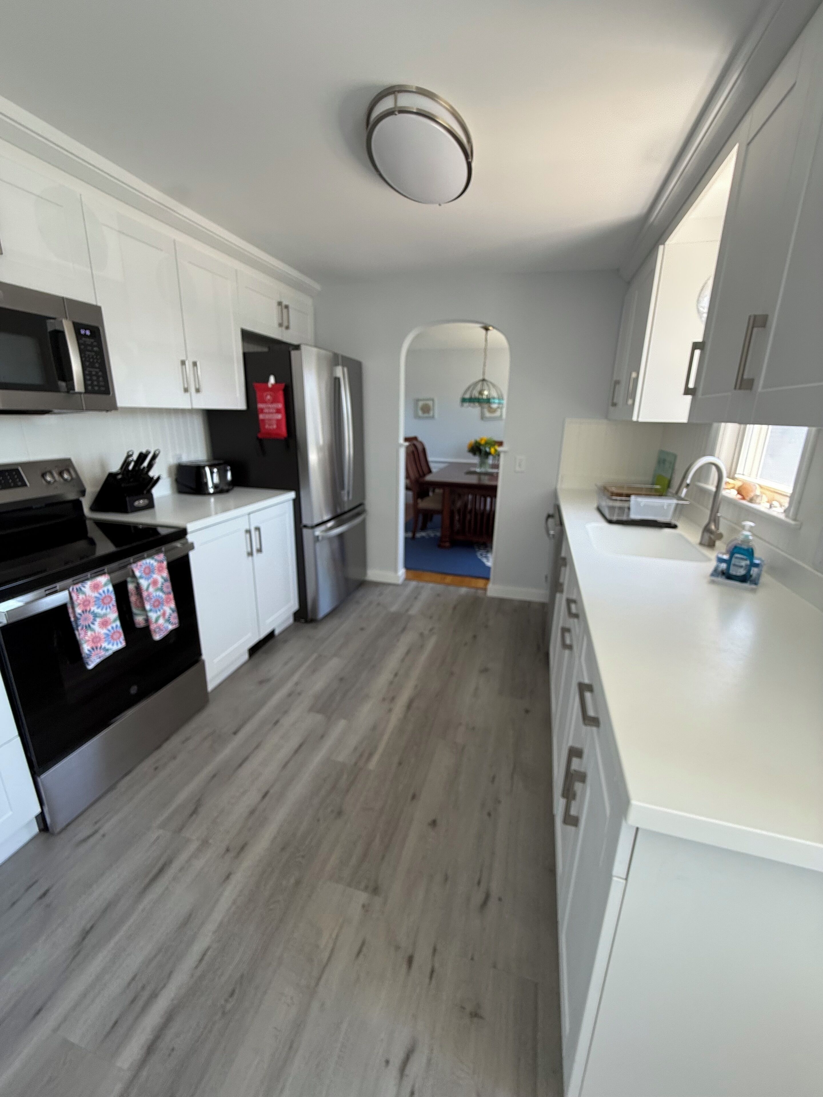 Kitchen view into dining room