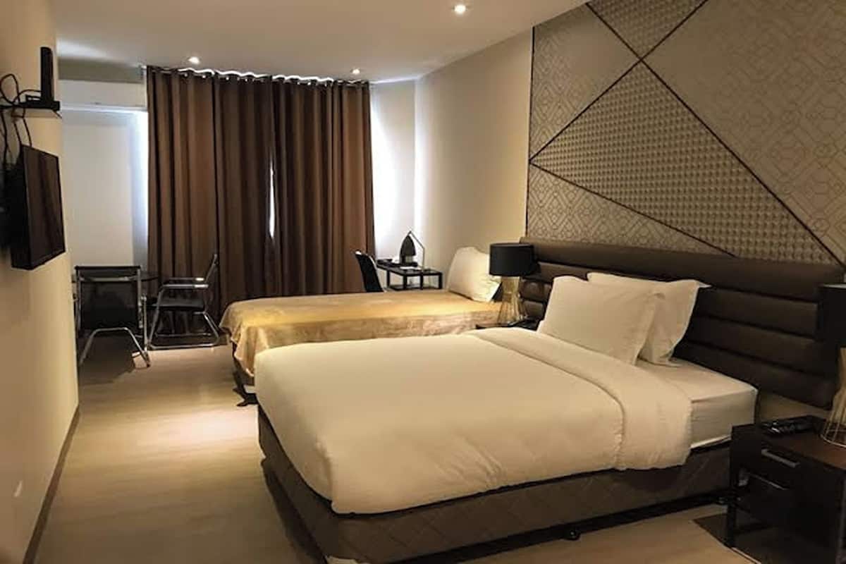 In-room safe, desk, laptop workspace, blackout curtains