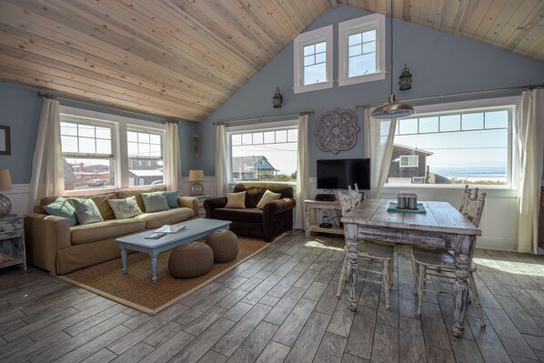 Smart TV, fireplace, DVD player, video library