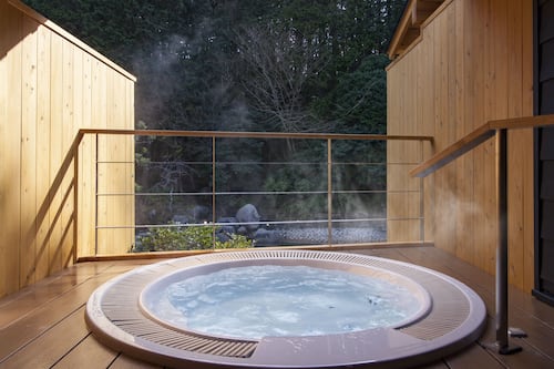 Japanese Western Style Twin Room with Private Open-air Bath | Bathroom | Separate tub and shower, deep soaking tub, free toiletries, hair dryer