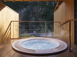 Japanese Western Style Twin Room with Private Open-air Bath | Bathroom | Separate tub and shower, deep soaking tub, free toiletries, hair dryer