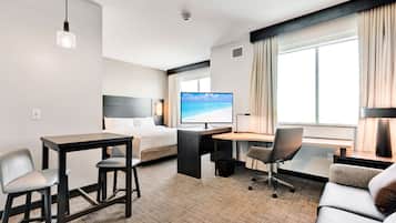 Premium bedding, down comforters, memory foam beds, desk