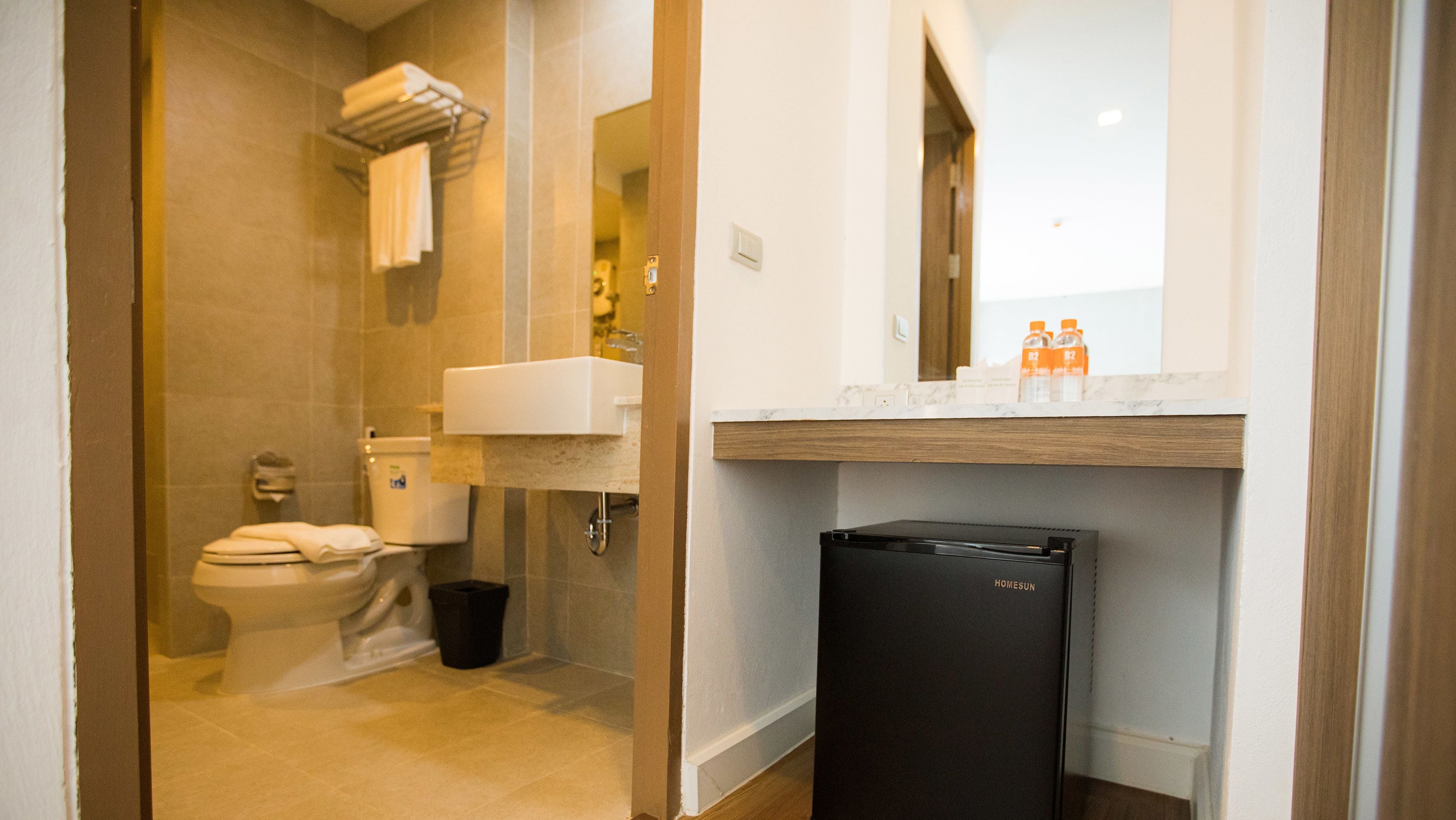 superior double room | bathroom | shower, free toiletries, hair dryer, towels