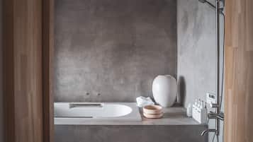 Modern Machiya - MIBU | Bathroom | Separate tub and shower, hair dryer, slippers, electronic bidet
