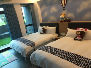 Individually decorated, individually furnished, desk, rollaway beds