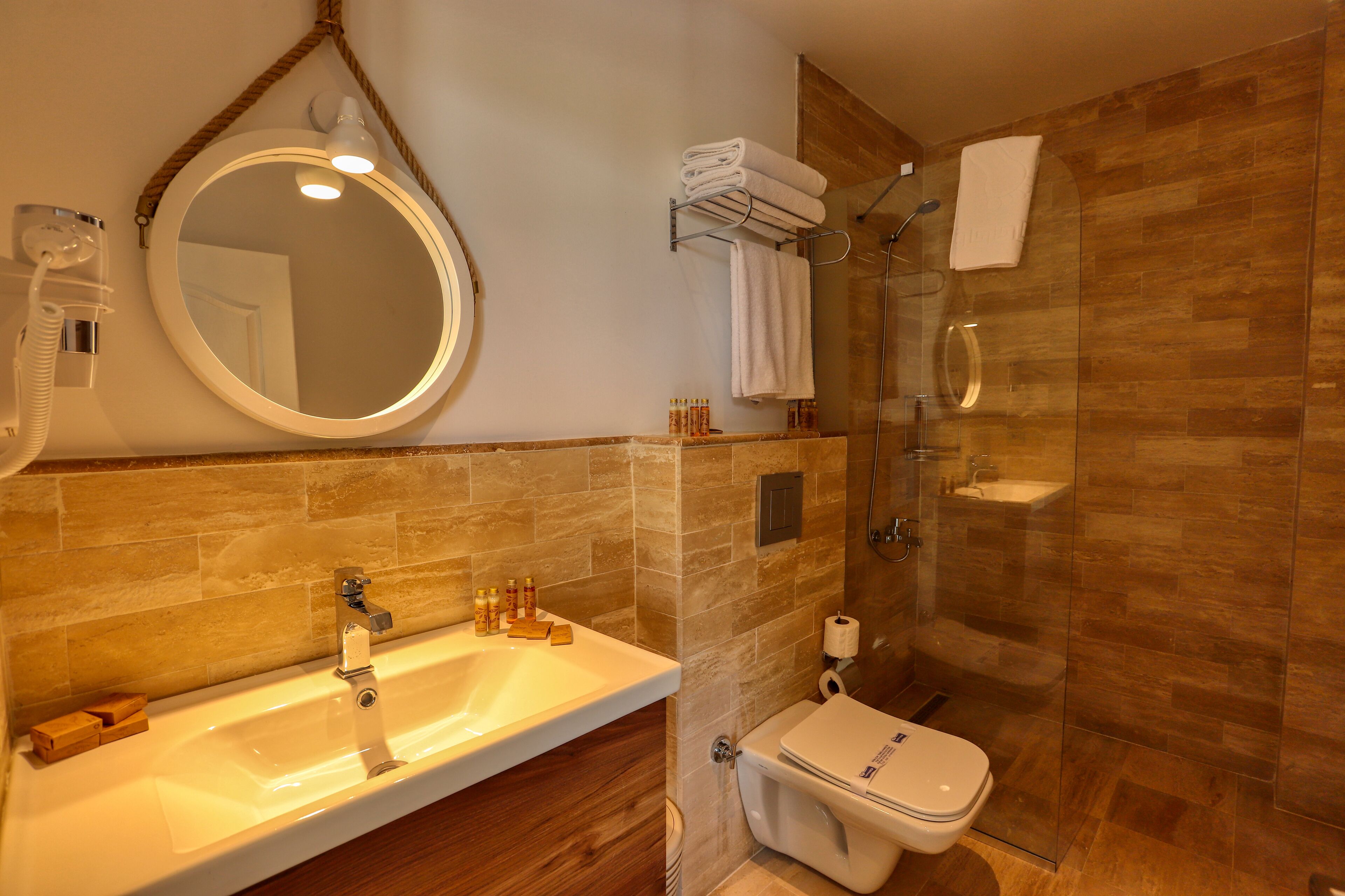 shower, free toiletries, hair dryer, slippers