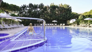 Indoor pool, outdoor pool, open 8:30 AM to 7:30 PM, pool umbrellas