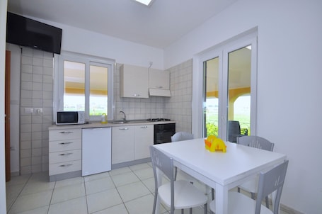 Apartment, 1 Bedroom (2 people) | Private kitchenette | Fridge, microwave, oven, stovetop