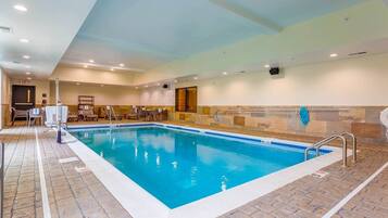Indoor pool, open 7:00 AM to 10:00 PM, sun loungers